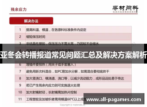 亚冬会转播报道常见问题汇总及解决方案解析