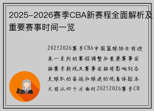 2025-2026赛季CBA新赛程全面解析及重要赛事时间一览 2025-2026赛季CBA新赛程全面解析及重要赛事时间一览